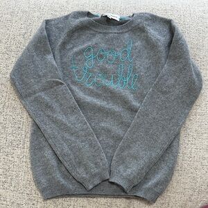 Cozy Gray Sweater with Embroidered Text